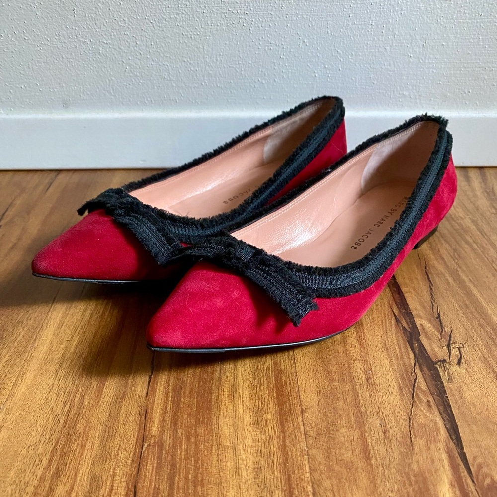 Marc By Marc Jacobs Red Suede Ribbon Flats